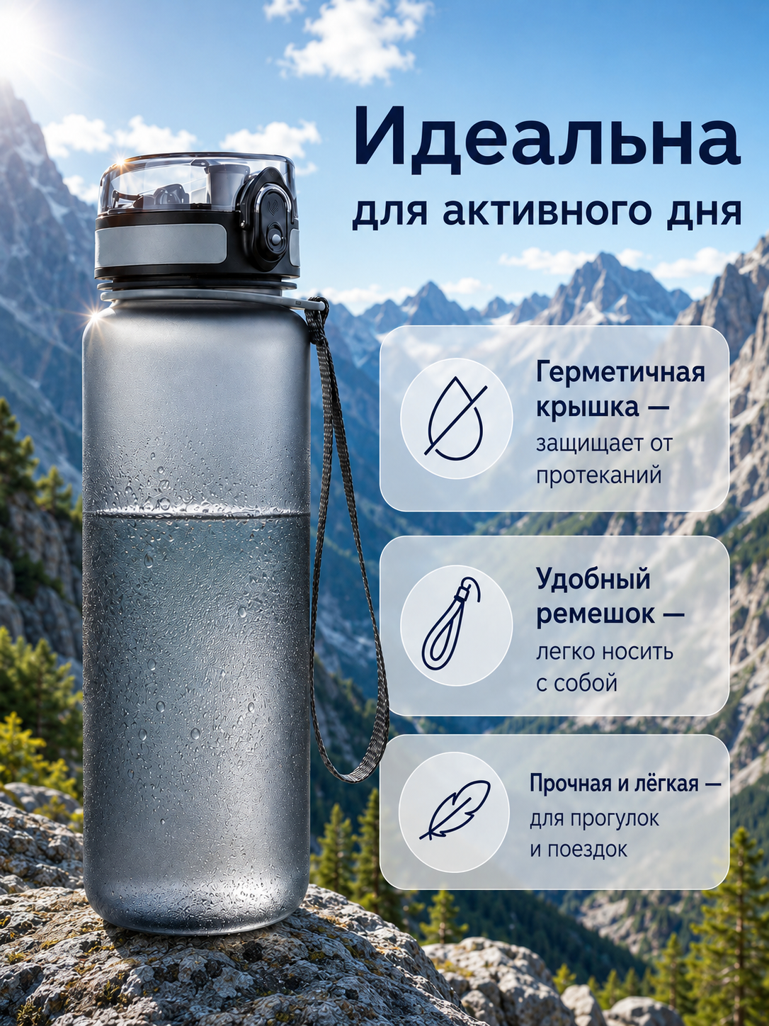 Инфографика с преимуществами бутылки для активного дня